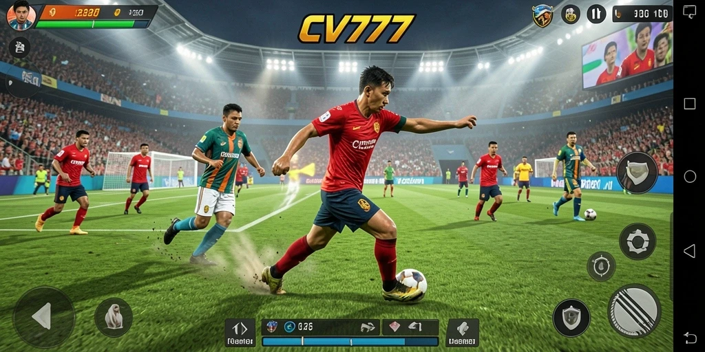 Tampilan gameplay intens dalam pertandingan sepak bola CV777.