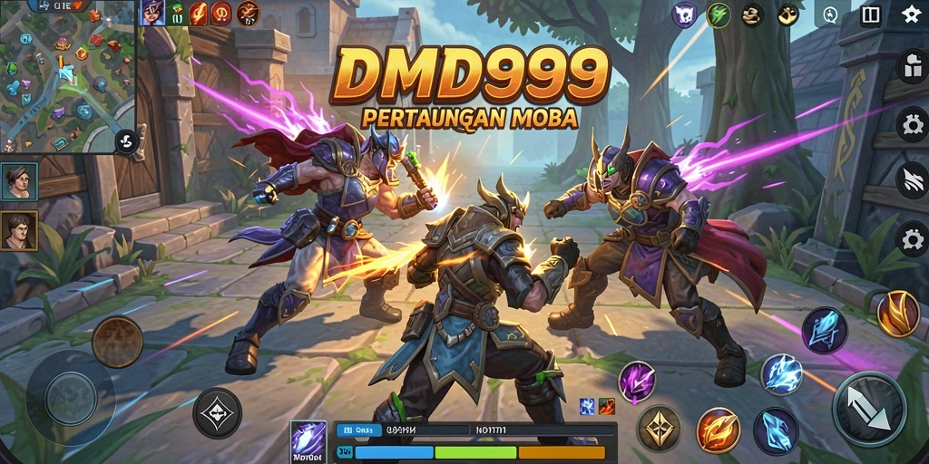 Screenshot DMD999 menunjukkan aksi seru dalam pertarungan MOBA.