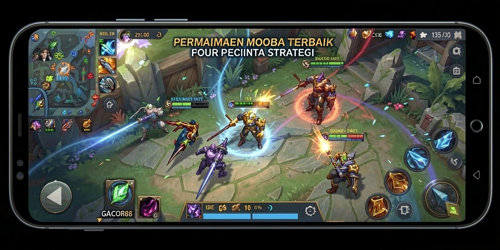 Screenshot gameplay GACOR88 yang menunjukkan pertarungan seru dalam MOBA.