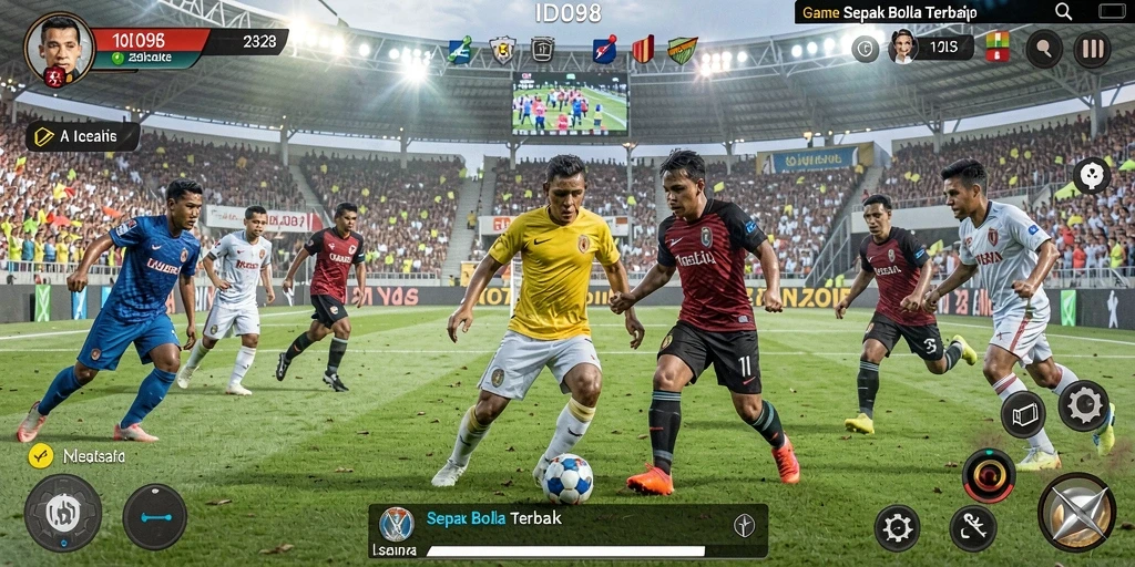 Screenshot gameplay ID098 yang menampilkan aksi sepak bola yang mendebarkan.