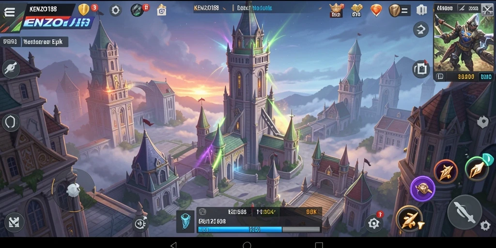 Tampilan gameplay KENZO188 dengan menara pertahanan yang strategis.
