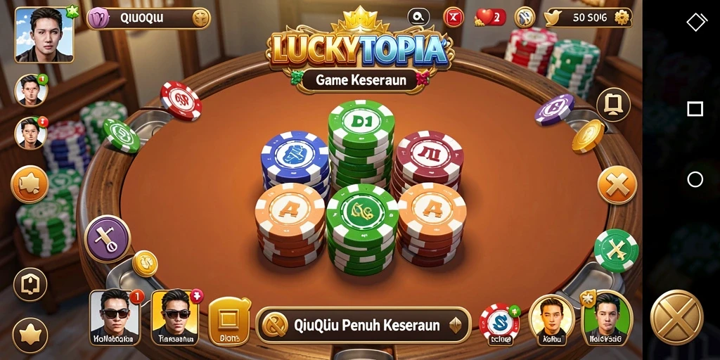 Tampilan gameplay QiuQiu dalam LUCKYTOPIA yang seru dan menantang.