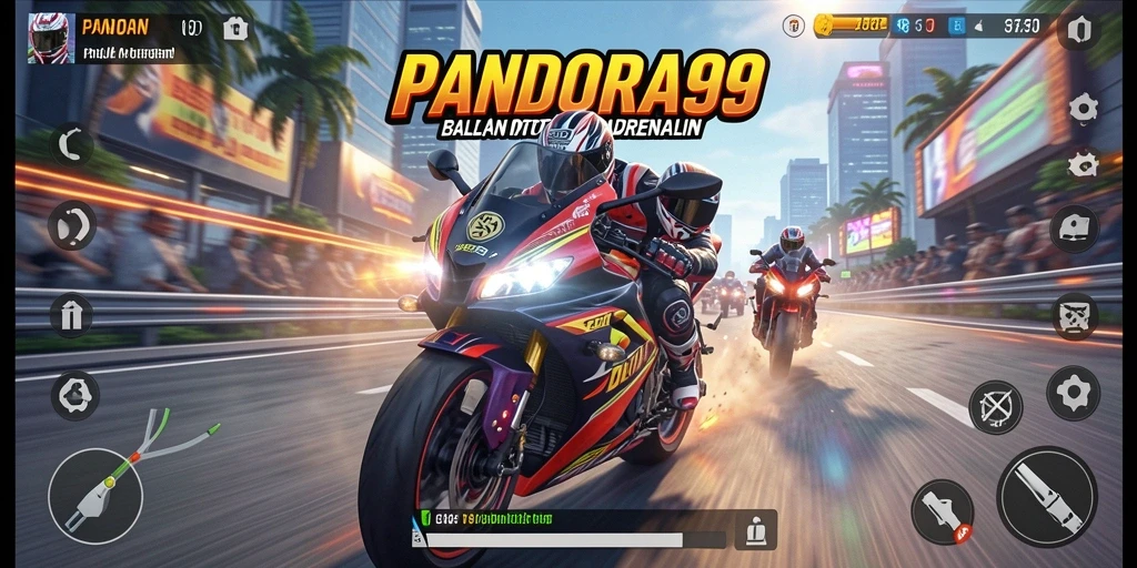 Screenshot gameplay PANDORA99 menampilkan balapan seru di lintasan yang menantang.
