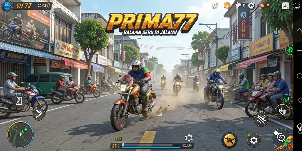 Screenshot gameplay Racing PRIMA77 yang menegangkan.